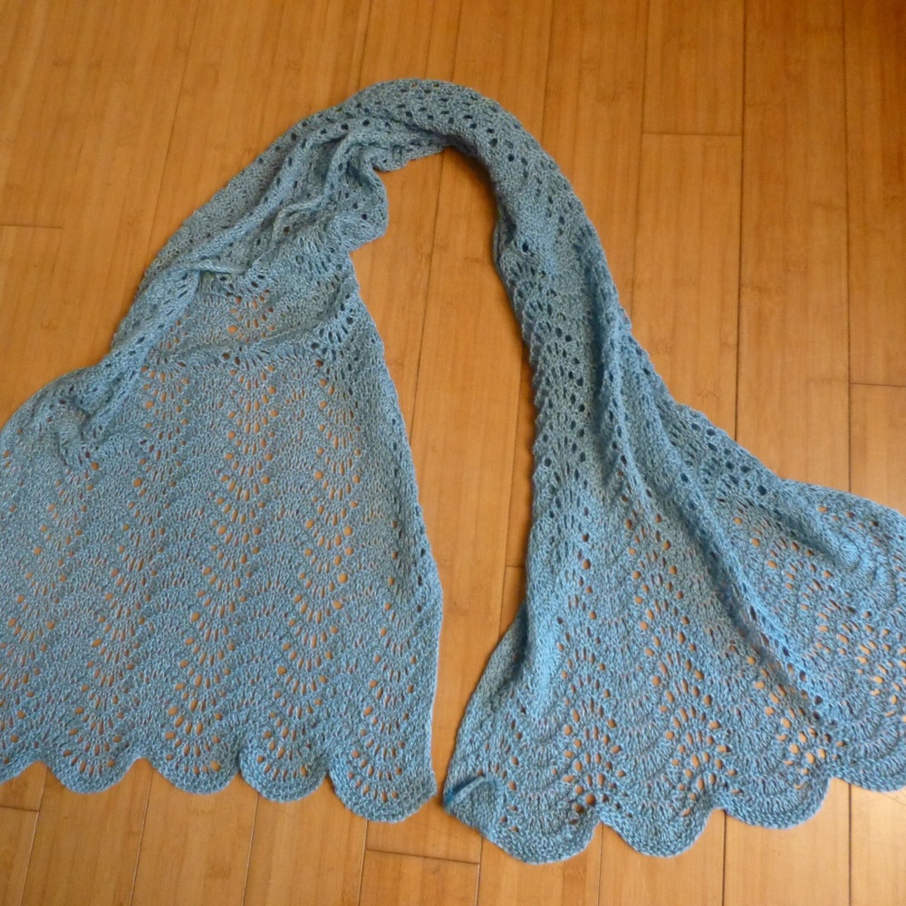 DELICATE TEAL BLUE SHAWL LACY DESIGN 72''X 30''